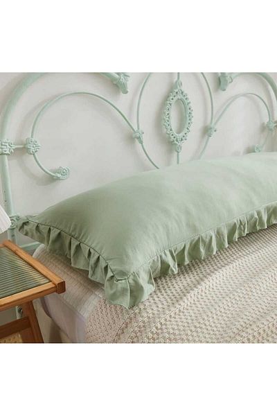 eyma home Față de pernă lungă cu volane decor 100% bumbac