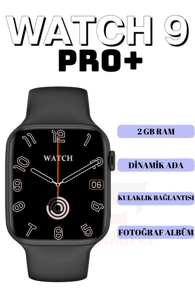 GoMarkt Watch 9 Pro Plus Serisi Akıllı Saat Dinamik Ada/ 2 GB Ram/ Çift Kordo...