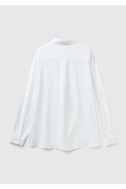 United Colors of Benetton Λευκό ιξώδες γυναικείο πουκάμισο - στρογγυλή φούστα, ίσια εφαρμογή