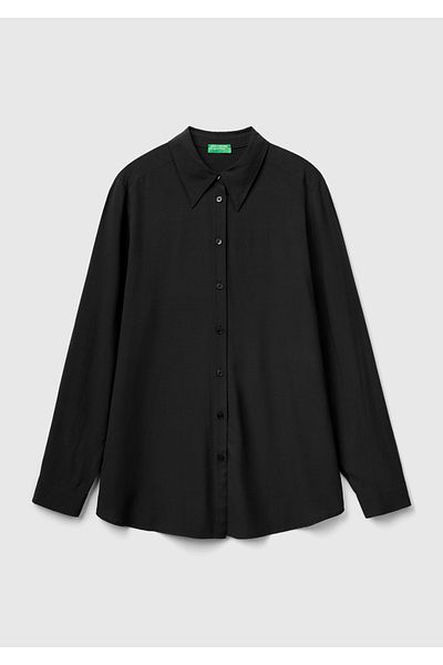 United Colors of Benetton Cămașă neagră pentru femei cu fustă rotundă vâscoasă - 100% viscoză