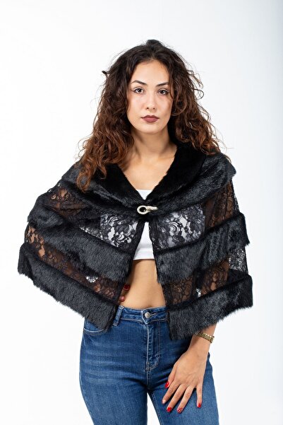 KRK فرو المنك فستان الزفاف والسهرة إيتول بوليرو مع بروش الدانتيل