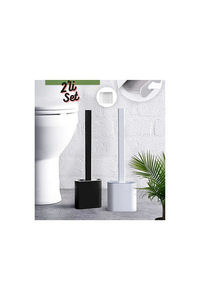Emrah Gültekin Practical&Hygienic Set of 2 White and Black Color Silicone Toilet Brush - Silicone Wc Toilet Brush