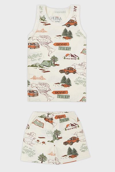 Lela Boy's Underwear Set - Patterned, Cotton, Crew Neck Athlete Boxer 2 Pieces - SET6651010