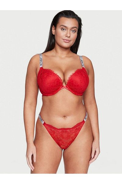 Victoria's Secret Chiloți tanga din dantelă cu bretele strălucitoare