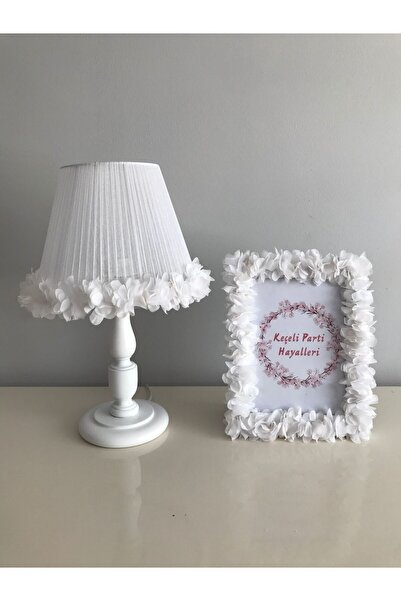 Keçeli parti hayalleri bebek çocuk odası abajur çerçeve beyaz çiçek tül