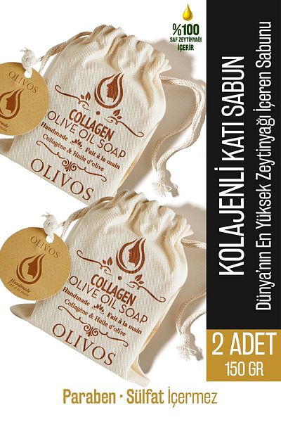 Olivos Natural Collagen and Olive Oil Solid Soap with Collagen Olive Oil Hand Soap 2 Pcs 150 Gr