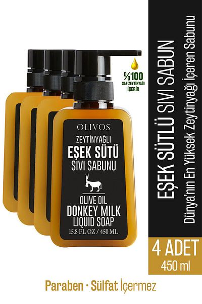Olivos Natural Olive Oil Donkey Milk Liquid Soap Olive Oil Hand Soap Intensive Moisturizing 4 PCS 450 Ml