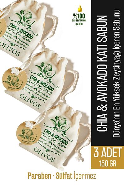 Olivos 150 Gr 3 Pcs Natural Avocado Chia and Olive Oil Moisturizing Soap Dress