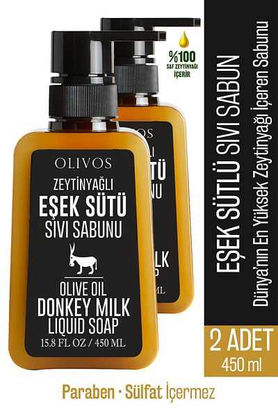 Olivos Natural Olive Oil Donkey Milk Liquid Soap Olive Oil Hand Soap Intensive Moisturizing 2 PCS 450 Ml