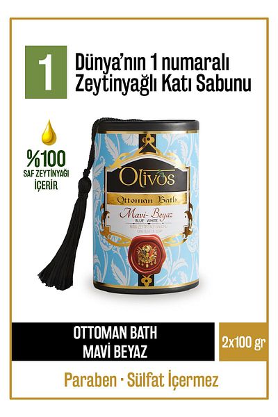 Olivos Natural Ottoman Blue White Olive Oil Solid Soap Hand Soap Ottoman Series Bath Scented 2 Pieces 100gr