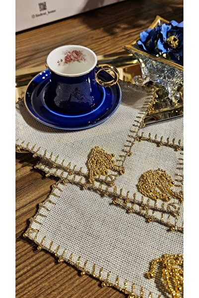 LİNDENİ HOME Sunum Peçetesi Kokteyl Peçetesi 6 Lı Set Simli Linen Etuval Kumaş Kahve Sunum 15*15 Cm