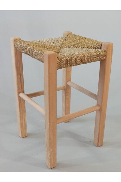 Özer Aldoğan Hasır Örgülü Ahşap Tabure Ham 45cm (28cmx28cm)