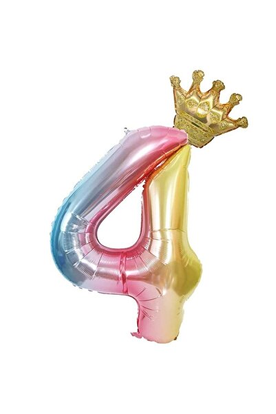 BİDOLUMUTLULUK 4 Years Old Rainbow Number And King Crown Foil Balloon Birthda...