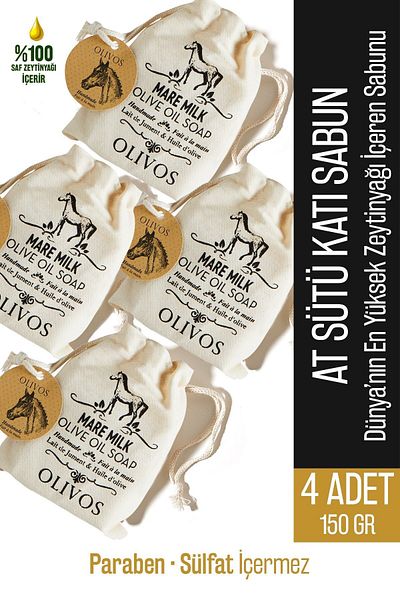 Olivos 4 Pieces 150 Gr Natural Horse Milk and Olive Oil Moisturizing Solid Soap - Gift