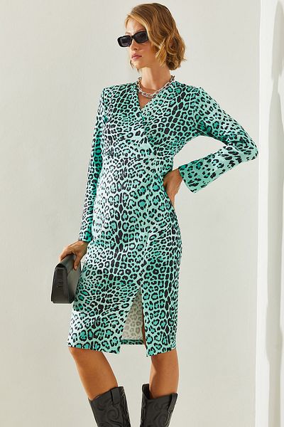 Bianco Lucci leopardí vzorované dámské šaty s výstřihem do V - 21747 60251613