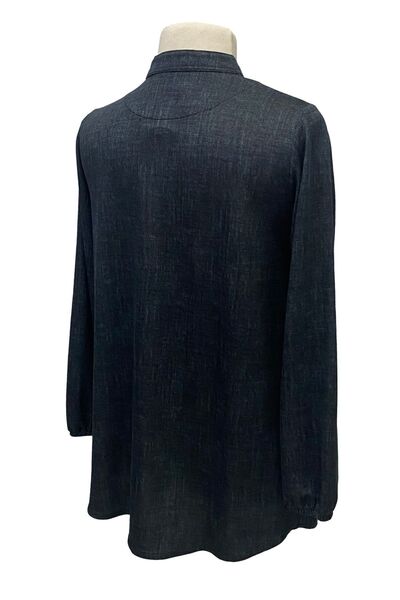 Giyinen Mağazaları Ahu Hakim Collar Black Mother Combed Cotton Shirt - Comfortable Fit, Front Buttoned