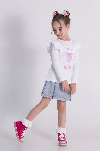 DMB BOYS & GIRLS 2-Piece Set with Patterned Frilly Jeans and Shorts Skirt for Girls