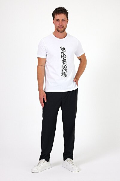 Soho Mood Λευκό ανδρικό μπλουζάκι - 100% βαμβάκι, λαιμόκοψη, εμπριμέ με γράμματα