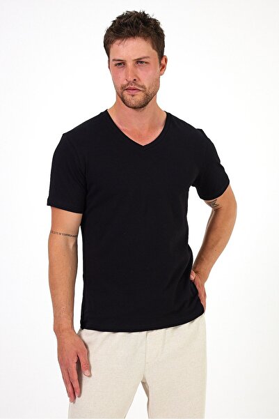 Soho Mood Μαύρο ανδρικό μπλουζάκι με λαιμόκοψη 100% βαμβάκι
