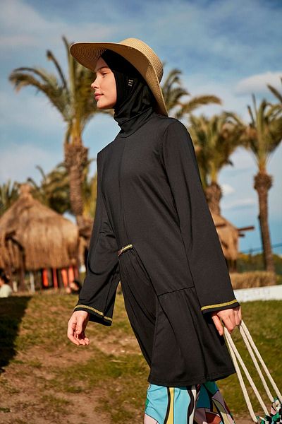 Marina Black Hijab Swimsuit - Lycra and Full Covered M2469