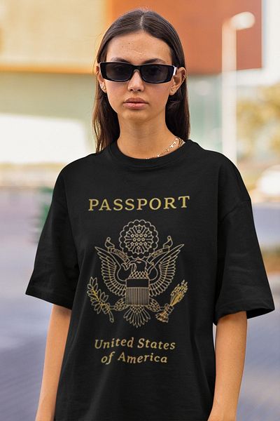 aynewmoda Passport Front Printed Batik Black Unisex Crew Neck Unisex T-Shirt