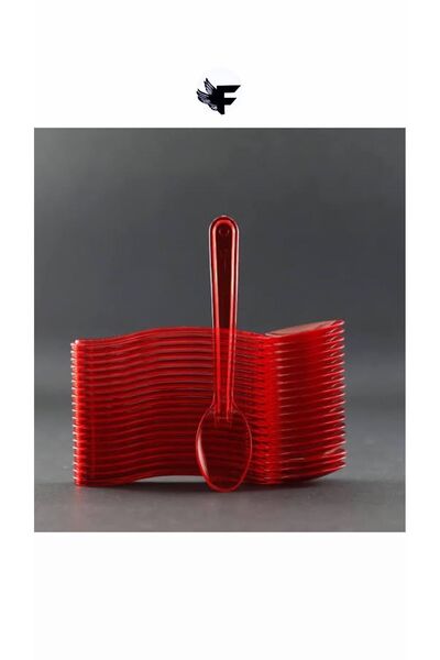 FİGANLAR kırmızı kalın sert Lüks Kaşık,helva Kaşığı,tatlı Kaşığı,gelato Dondurma Kaşığı 12.5 Cm 50 Adet