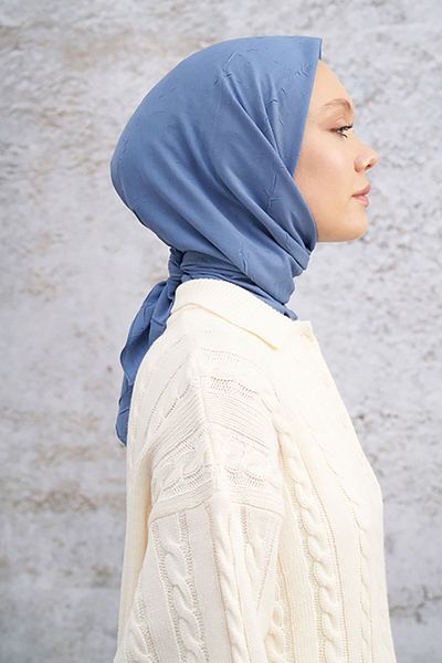 ARMANDA Eșarfă Bamboo Crash Pattern - Albastru Denim închis