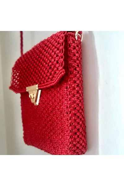 Uretti Nuray 6496 - Geantă roșie cu blocare din macrame