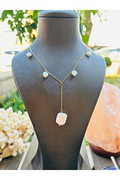 Luna قلادة من الفولاذ الحقيقي مزينة باللؤلؤ