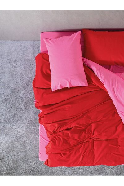 Cozy Home Popping Colors Double Duvet Cover Set - Sage, Red and Fuchsia Elastic