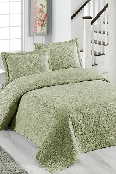 Örtüm Ivy Haki Çift Kişilik Kapitone Yatak Örtüsü