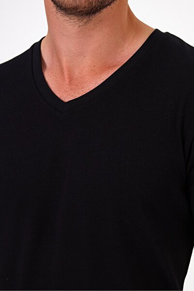 Soho Mood Ανδρικό μπλουζάκι από οργανικό βαμβάκι με λαιμόκοψη V Regular Fit Basic μαύρο