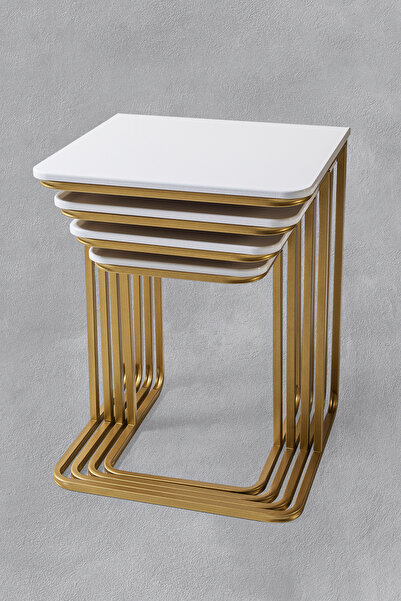 Veys Sehpa TEKERSİZ  - VEGAS ZİGON SEHPA  4 LÜ - GOLD  - BEYAZ