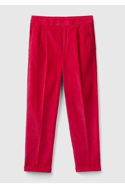 United Colors of Benetton Pantaloni roșii din catifea cu talie elastică de damă