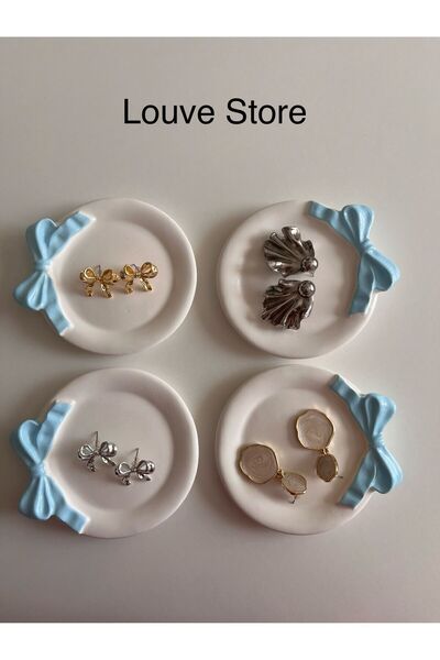 Louve Store Dekoratif 4’lü Mavi Kurdele Tabak , Takı Tepsisi , Bardak Altlığı