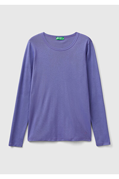 United Colors of Benetton Μωβ Basic Γυναικείο T-Shirt - Πλήρης λαιμόκοψη, μακρυμάνικο