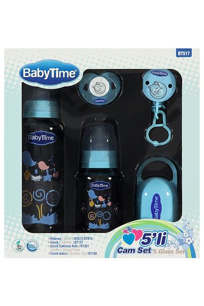 Babytime 5-Piece Glass Baby Bottle Set Blue