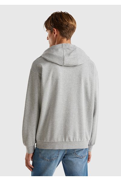 United Colors of Benetton Gray Melange Men's Hooded Sweatshirt - 100% Cotton, Slim Fit, Zippered