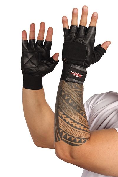 MUSCLE PRO Gloves leather with wristband