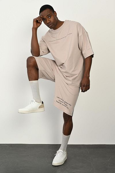 Rocqerx R-4368 Stripe Detailed T-shirt and Shorts Set - Two Thread