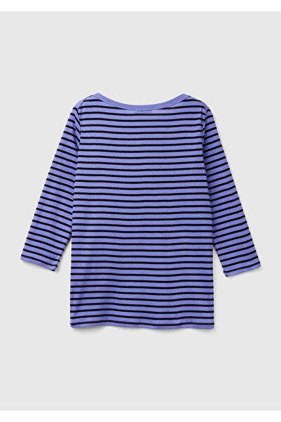 United Colors of Benetton Tricou pentru femei, 100% bumbac, cu mânecă lungă, cu gât barcă, cu logo albastru