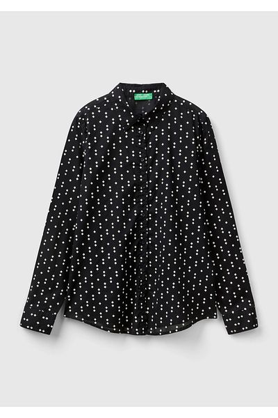 United Colors of Benetton Cămașă de damă cu model din bumbac negru - 100%