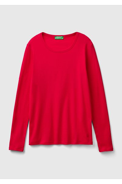 United Colors of Benetton Red Crew Neck Long Sleeve Women's T-shirt