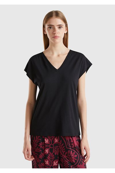 United Colors of Benetton Black V-neck Sleeveless Sweatshirt - 100% Cotton, Straight Cut