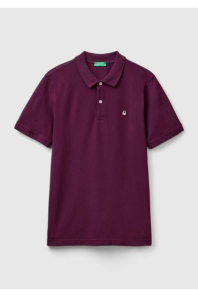 United Colors of Benetton Tricou cu gât polo pentru bărbați din amestec de bumbac violet - Detaliat cu sigla pieptului