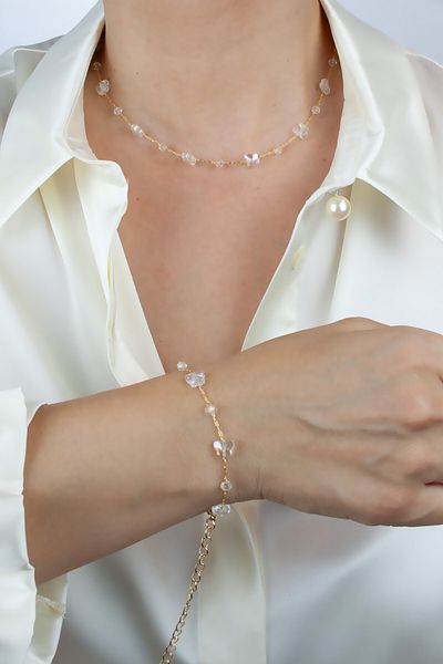 Liveyn Design Gold Colored Thin Chain CrysTal Stone Bracelet Set