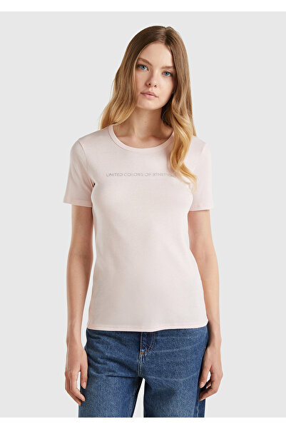 United Colors of Benetton Powder Pink Women's Benetton T-shirt - 100% Cotton Written