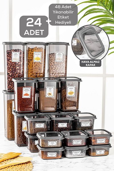 Meleni Home 24 Pieces Square Food Storage Container with Label - Pulses Container 6x (300-500-1100-1700 ML) Food Container