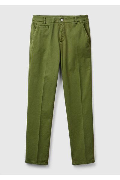 United Colors of Benetton Pantaloni Chino de damă de culoare kaki - Model de bază cu Elastan