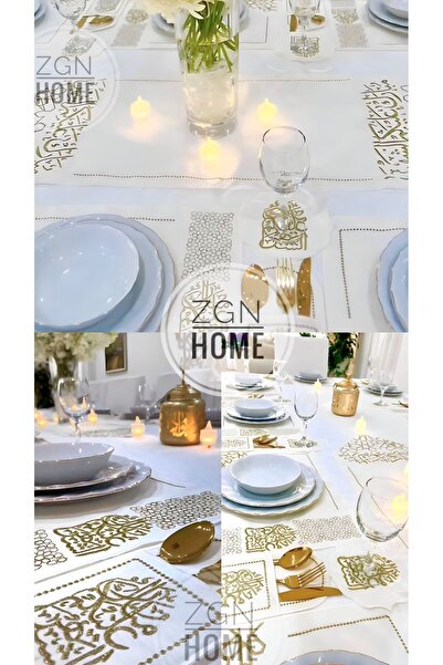 ZGNHome طقم تقديم أمريكي ذهبي مطرز على شكل قمر رمضان مكون من 19 قطعة لـ 6 أشخاص